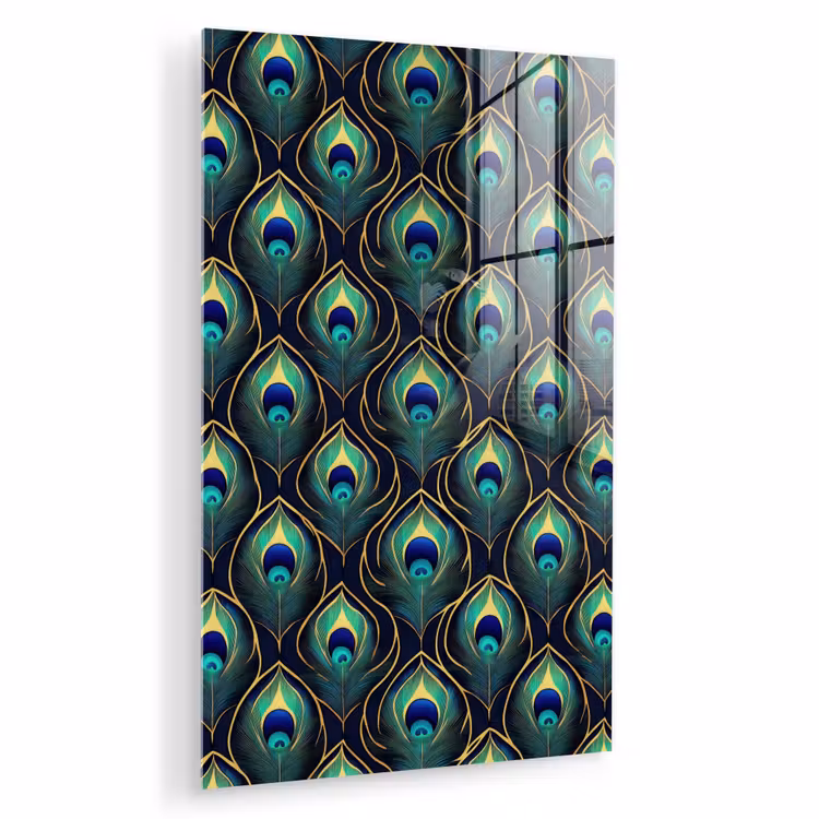 Glas schilderij - Pauw - Veren - Groen — 1