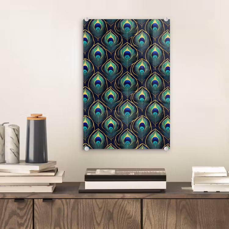 Glas schilderij - Pauw - Veren - Groen — 2