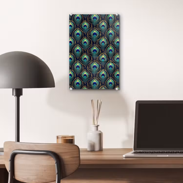 Glas schilderij - Pauw - Veren - Groen — 7