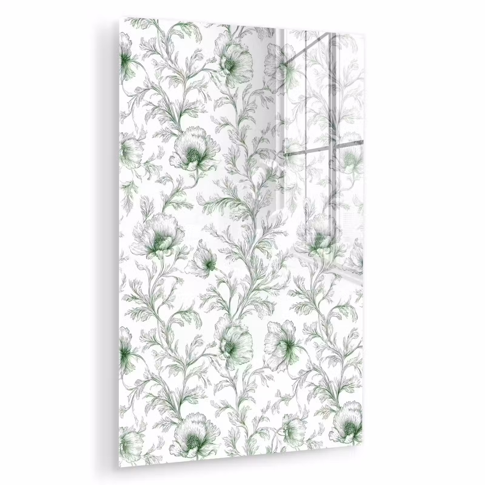 Glas schilderij - Bloemen - Getekend - Groen — 1
