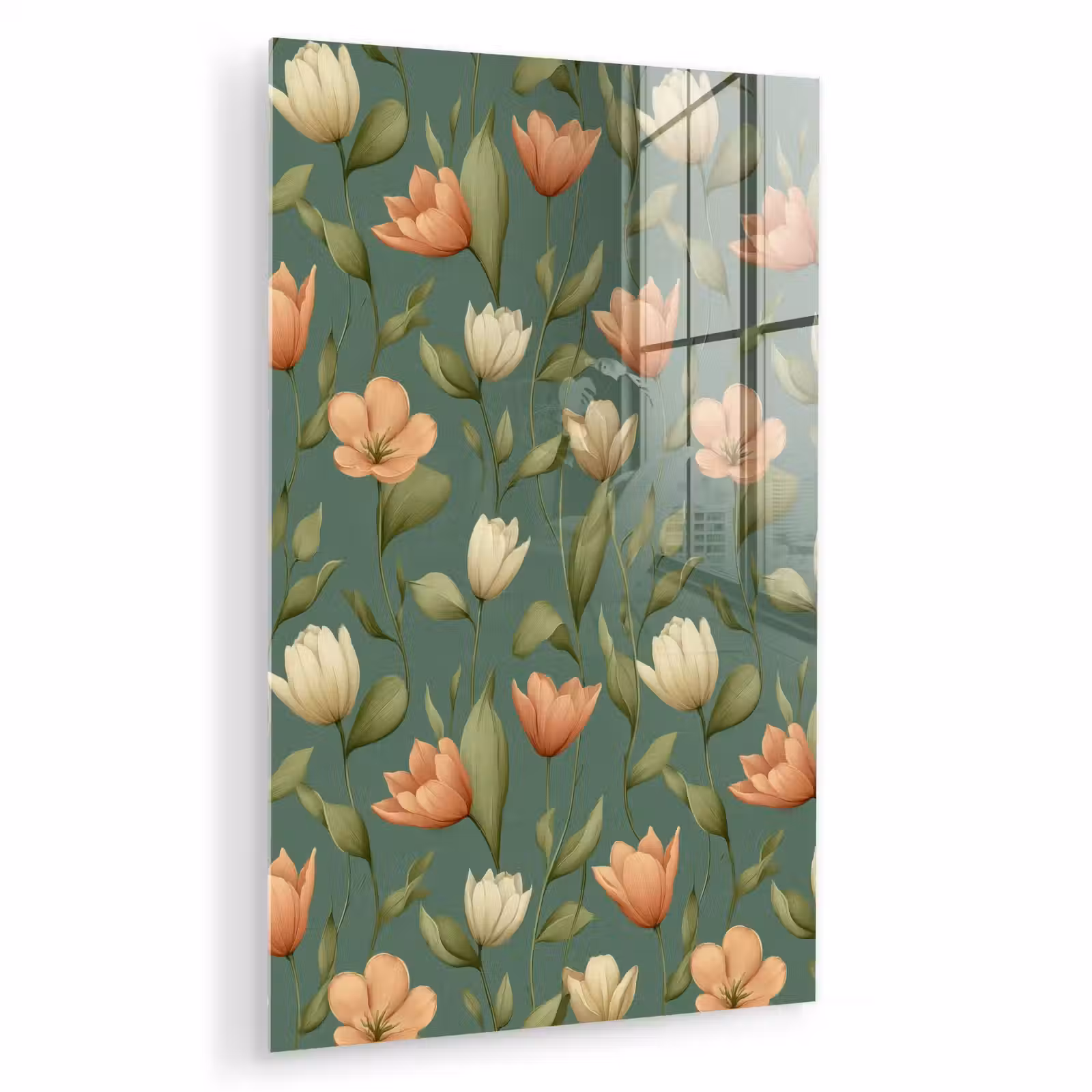 Glas schilderij - Tulpen - Botanisch - Groen — 1