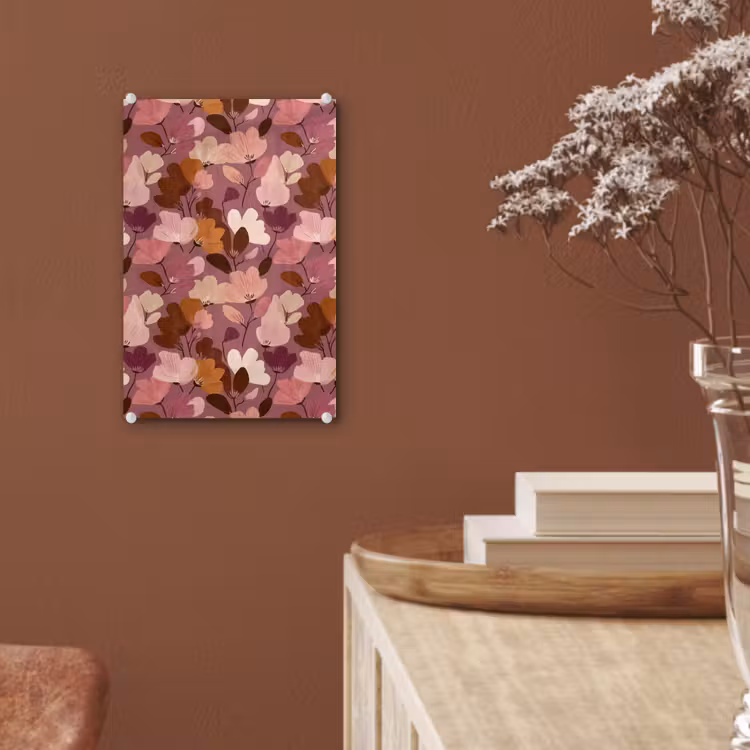 Glas schilderij - Bloem - Patroon - Roze — 6