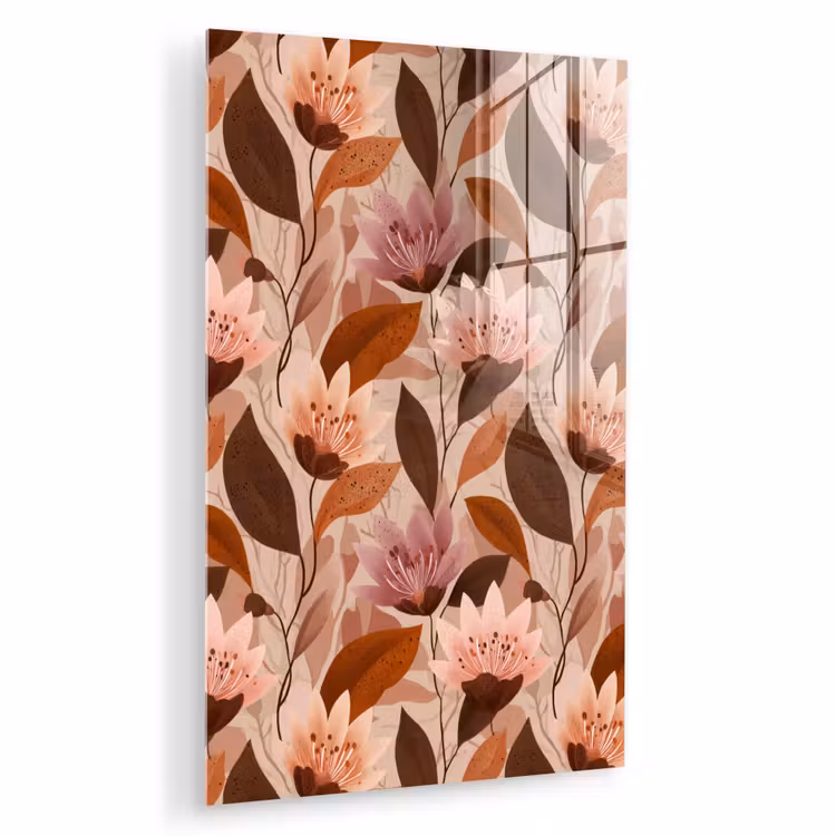 Glas schilderij - Bloemen - Bladeren - Bruin — 1