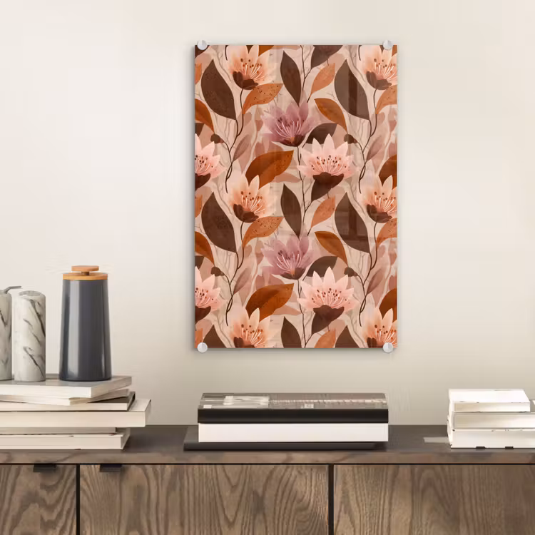 Glas schilderij - Bloemen - Bladeren - Bruin — 2