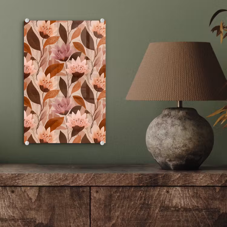 Glas schilderij - Bloemen - Bladeren - Bruin — 4