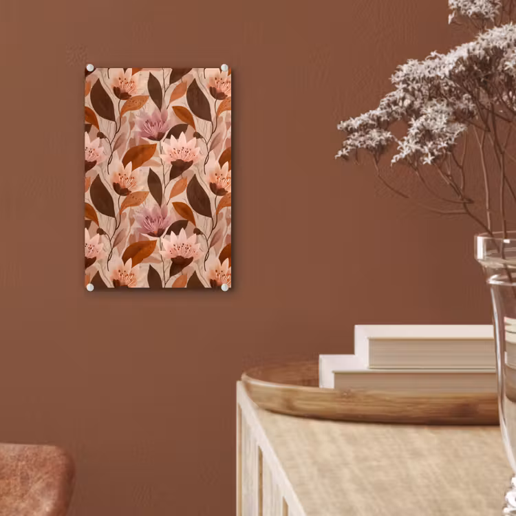 Glas schilderij - Bloemen - Bladeren - Bruin — 6