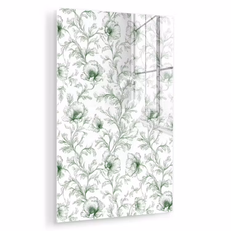 Glas schilderij - Bloemen - Getekend - Groen — 1