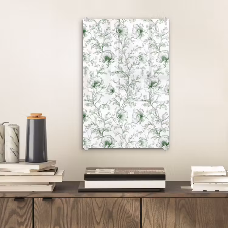 Glas schilderij - Bloemen - Getekend - Groen — 2