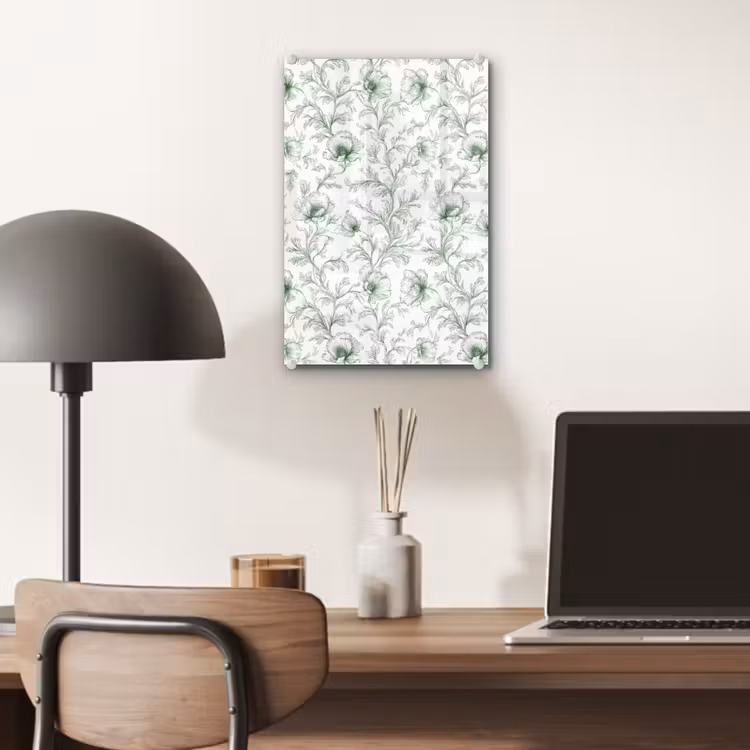 Glas schilderij - Bloemen - Getekend - Groen — 7