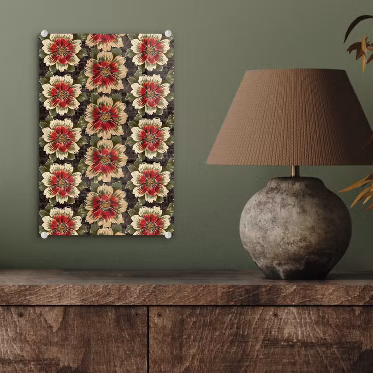 Glas schilderij - Bloemen - Klassiek - Patroon - Rood — 4