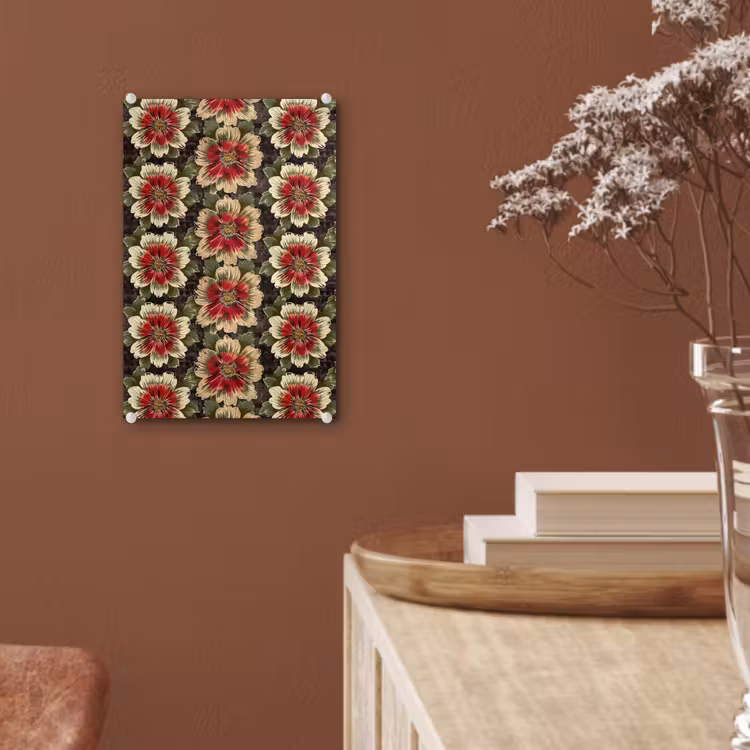 Glas schilderij - Bloemen - Klassiek - Patroon - Rood — 6