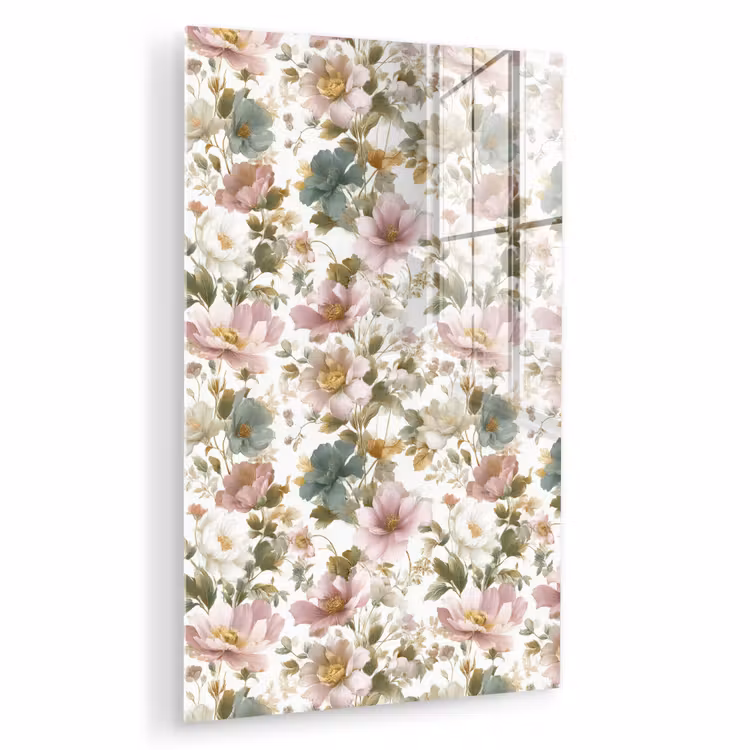 Glas schilderij - Bloemen - Patroon - Pastel — 1