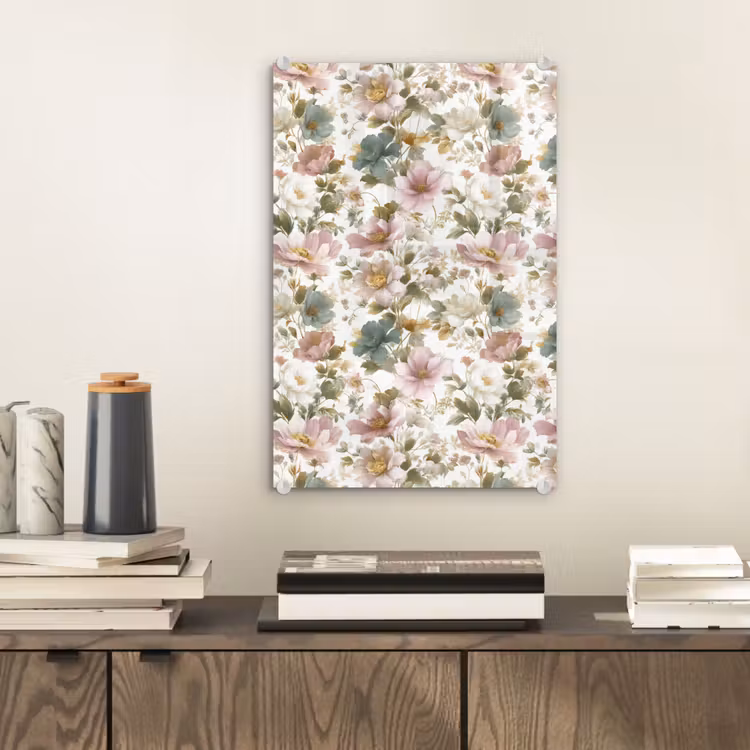 Glas schilderij - Bloemen - Patroon - Pastel — 2