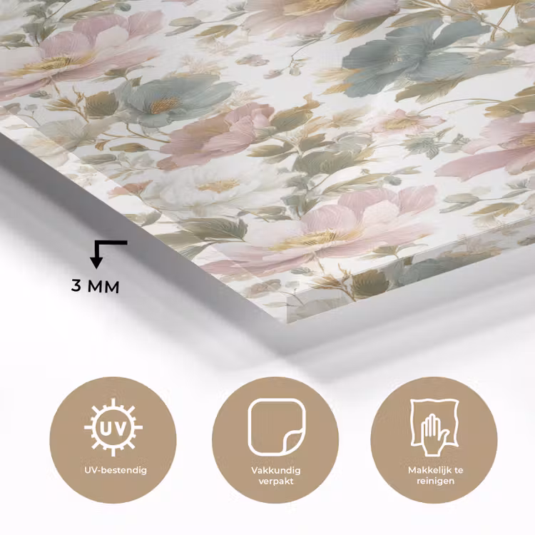 Glas schilderij - Bloemen - Patroon - Pastel — 3