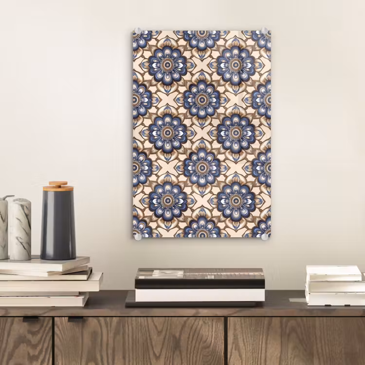 Glas schilderij - Floraal - Ornament - Blauw — 2