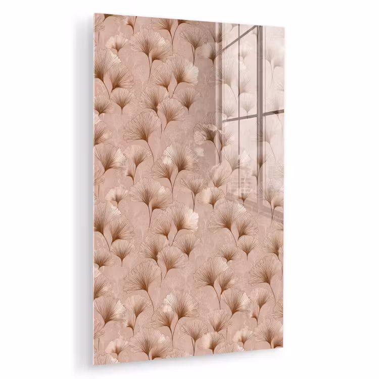 Glas schilderij - Ginkgo - Patroon - Roze — 1