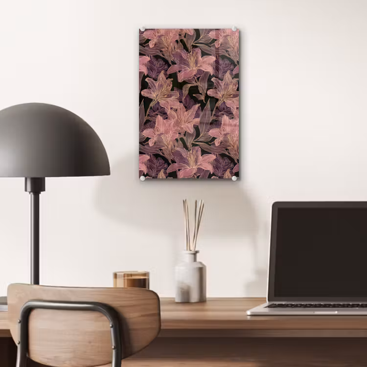 Glas schilderij - Lelies - Patroon - Paars - Goud — 7