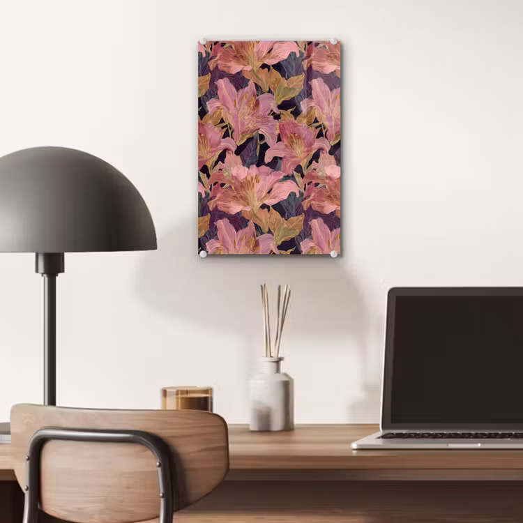 Glas schilderij - Lelies - Patroon - Roze - Goud — 7