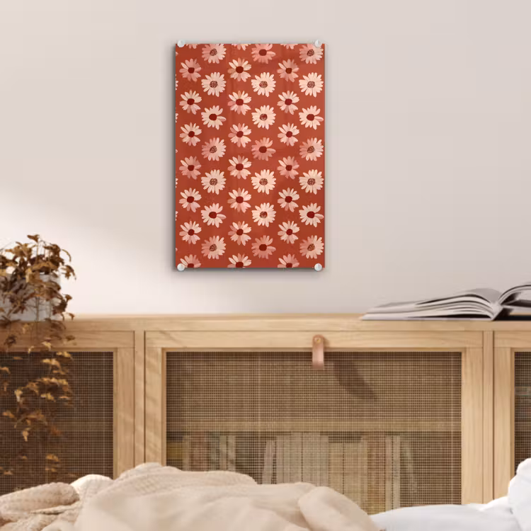 Glas schilderij - Madelief - Retro - Terracotta — 5