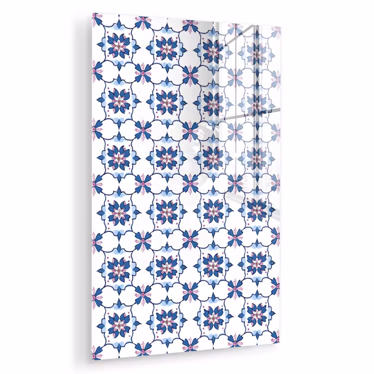 Glas schilderij - Modern - Patroon - Blauw - Roze — 1