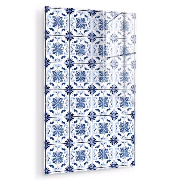 Glas schilderij - Patroon - Tegel - Blauw — 1