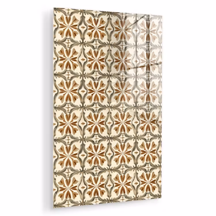Glas schilderij - Siertegel - Patroon - Bruin — 1