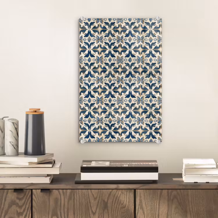 Glas schilderij - Tegel - Patroon - Blauw - Beige — 2