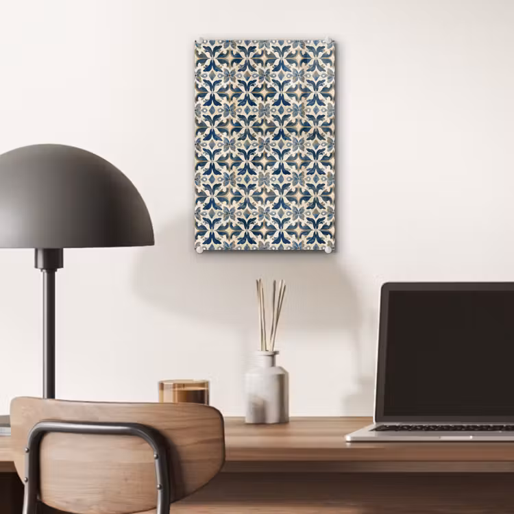 Glas schilderij - Tegel - Patroon - Blauw - Beige — 7