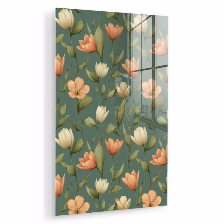 Glas schilderij - Tulpen - Botanisch - Groen — 1