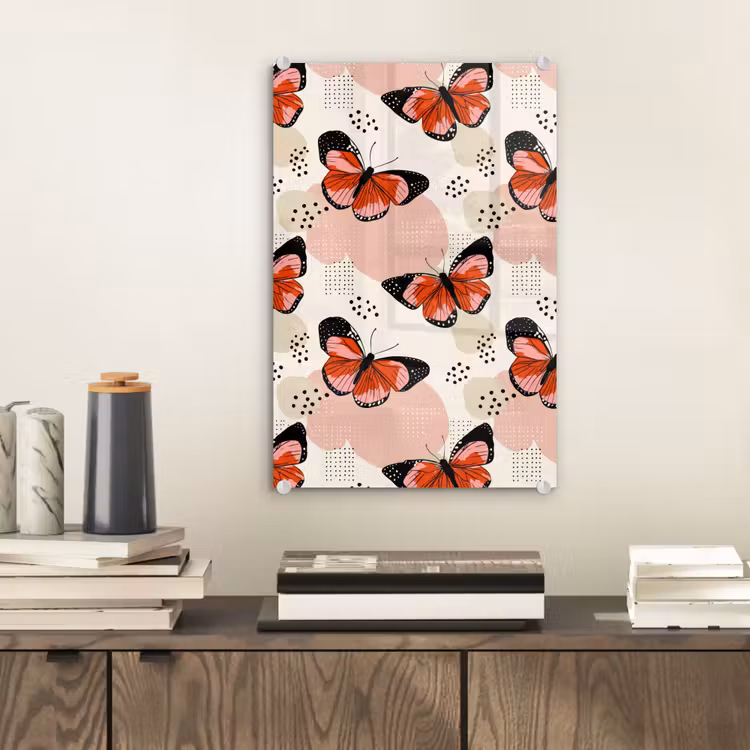 Glas schilderij - Vlinders - Retro - Kleurrijk — 2