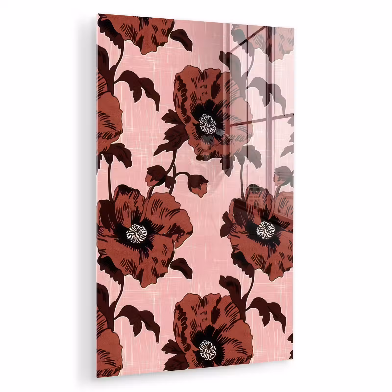Glas schilderij - Bloemen - Retro - Rood — 1