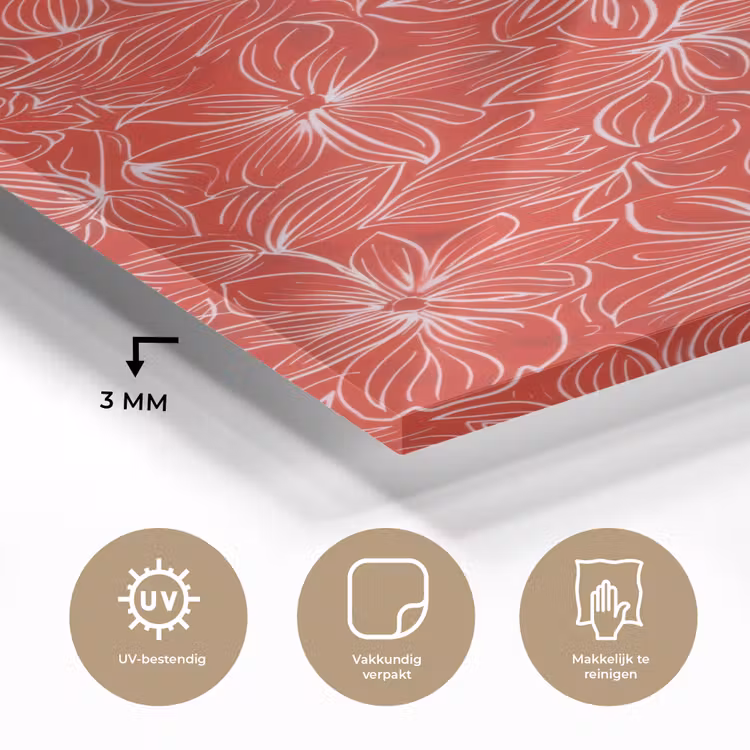 Glas schilderij - Bloemen - Patroon - Rood — 3