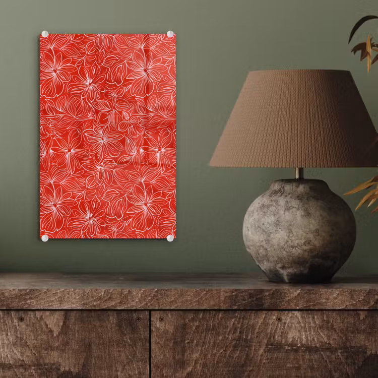 Glas schilderij - Bloemen - Patroon - Rood — 4