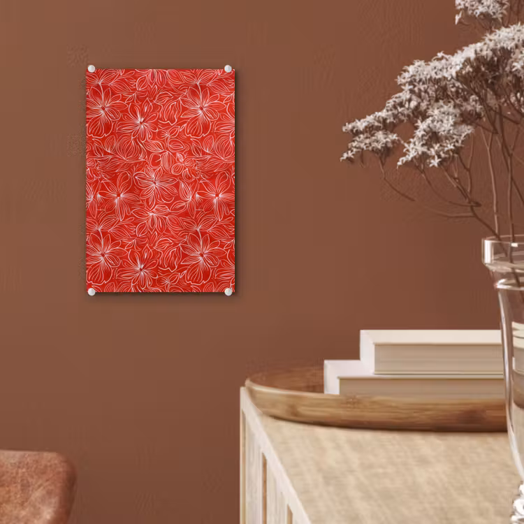 Glas schilderij - Bloemen - Patroon - Rood — 6