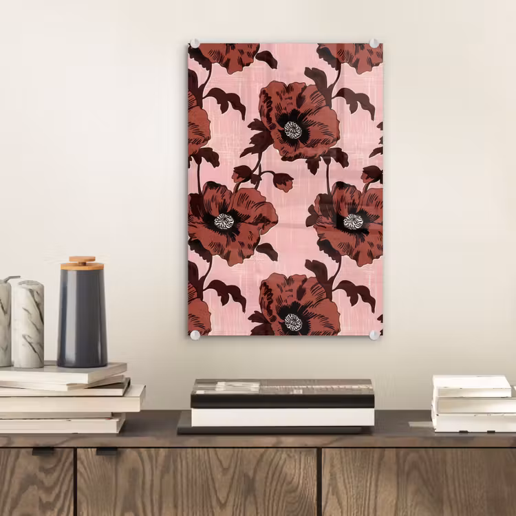 Glas schilderij - Bloemen - Retro - Rood — 2