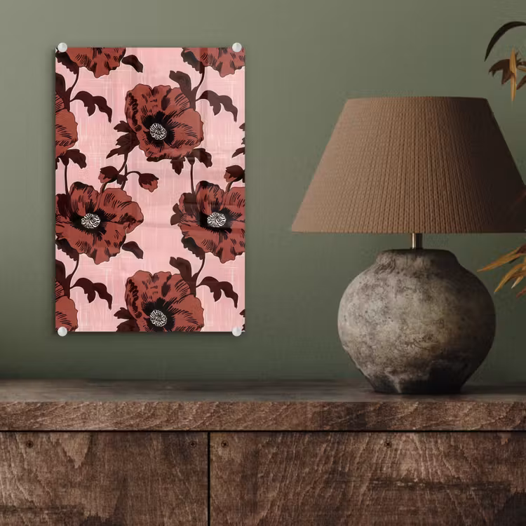 Glas schilderij - Bloemen - Retro - Rood — 4