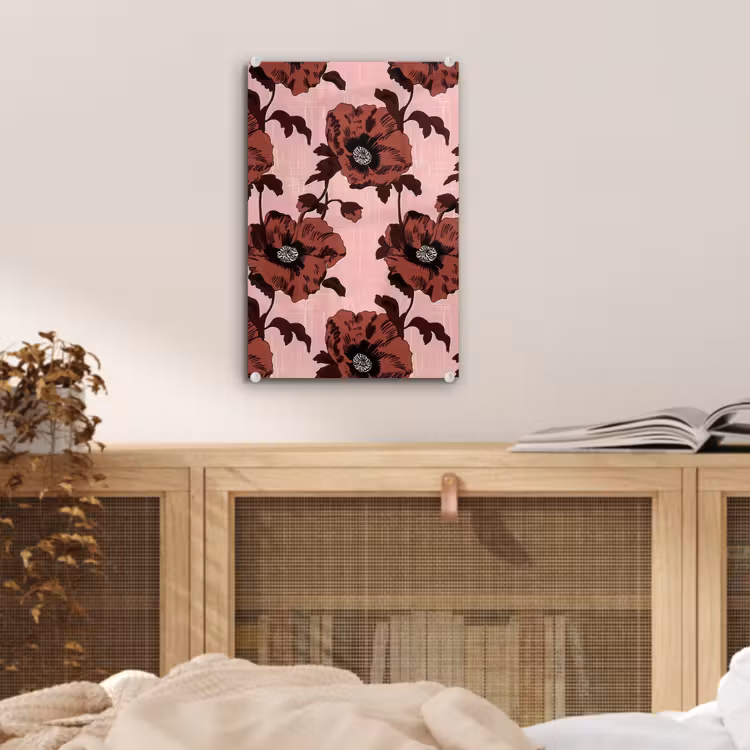 Glas schilderij - Bloemen - Retro - Rood — 5