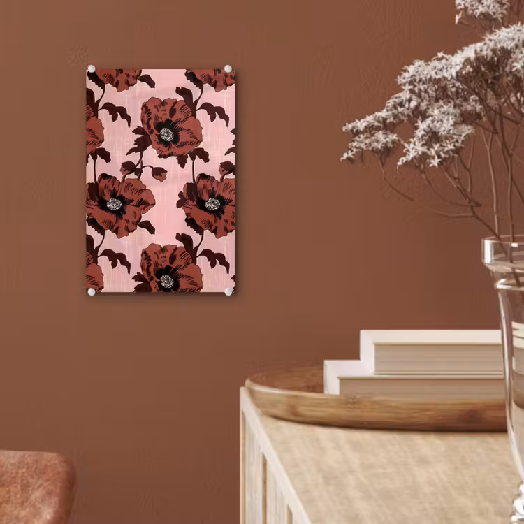 Glas schilderij - Bloemen - Retro - Rood — 6