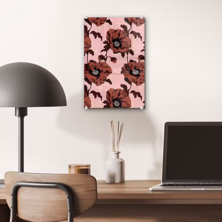 Glas schilderij - Bloemen - Retro - Rood — 7