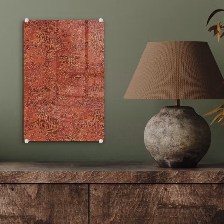 Glas schilderij - Oosters - Bloemen - Terracotta — 4