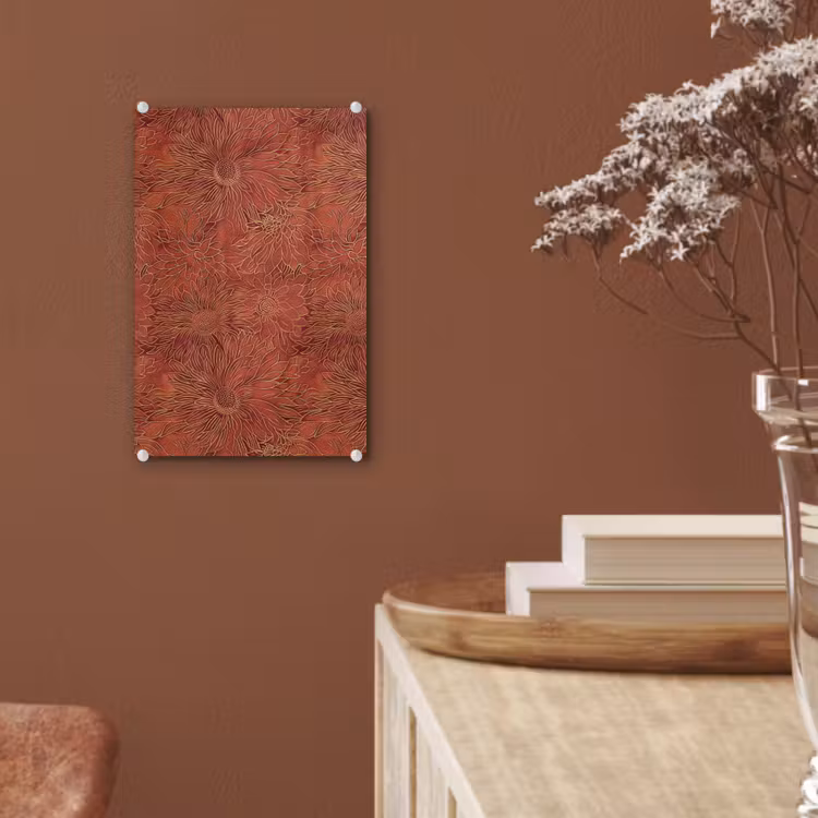 Glas schilderij - Oosters - Bloemen - Terracotta — 6