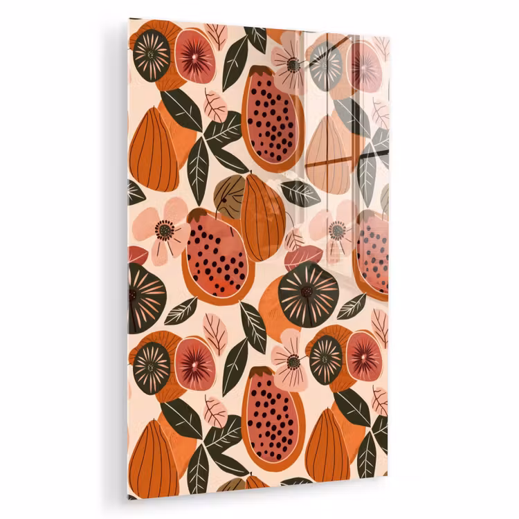 Glas schilderij - Papaja - Bloesem - Oranje — 1