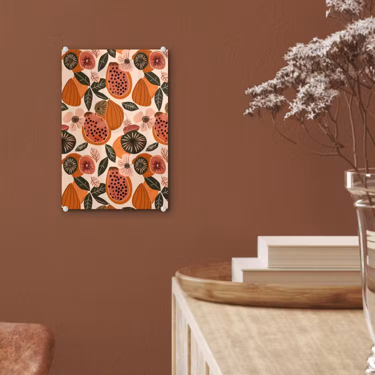Glas schilderij - Papaja - Bloesem - Oranje — 6