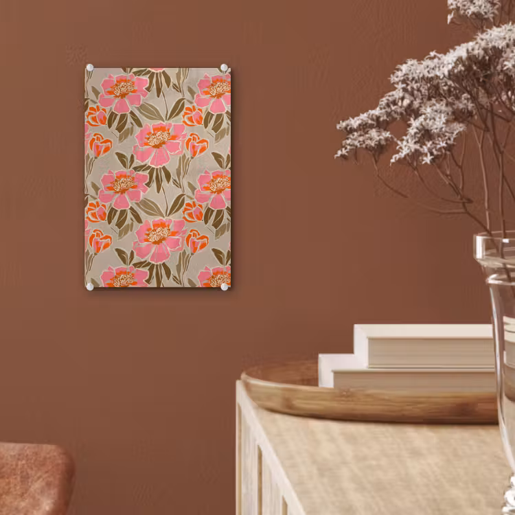 Glas schilderij - Pioenrozen - Patroon - Roze — 6
