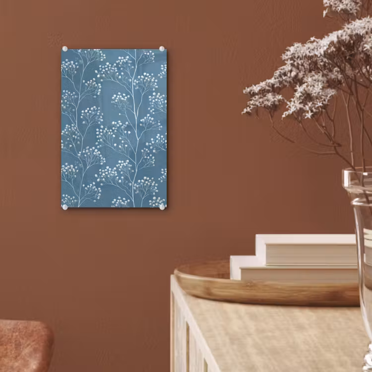 Glas schilderij - Takken - Bessen - Patroon - Lichtblauw — 6