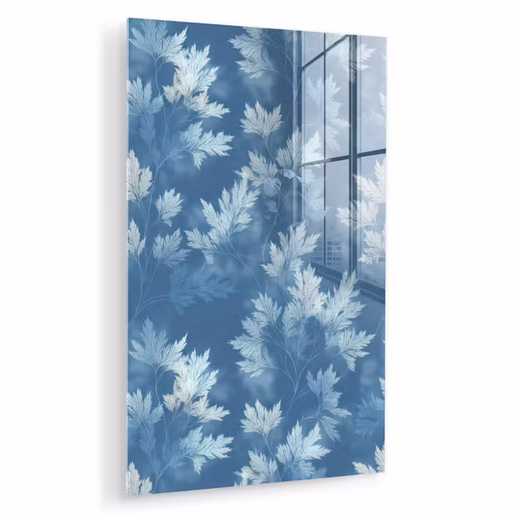 Glas schilderij - Varen - Botanisch - Patroon - Grijsblauw — 1