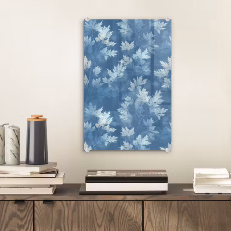Glas schilderij - Varen - Botanisch - Patroon - Grijsblauw — 2