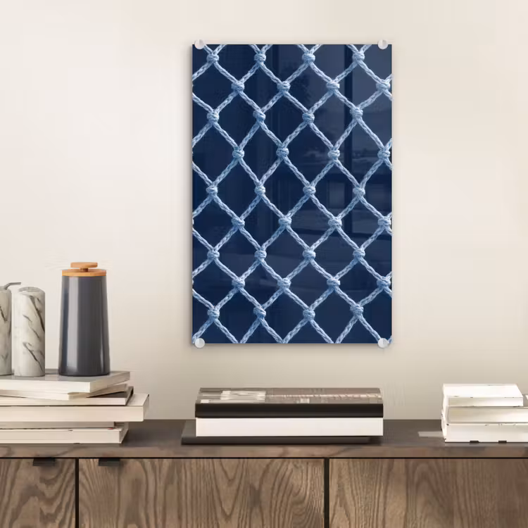 Glas schilderij - Visnet - Touw - Patroon - Marineblauw — 2