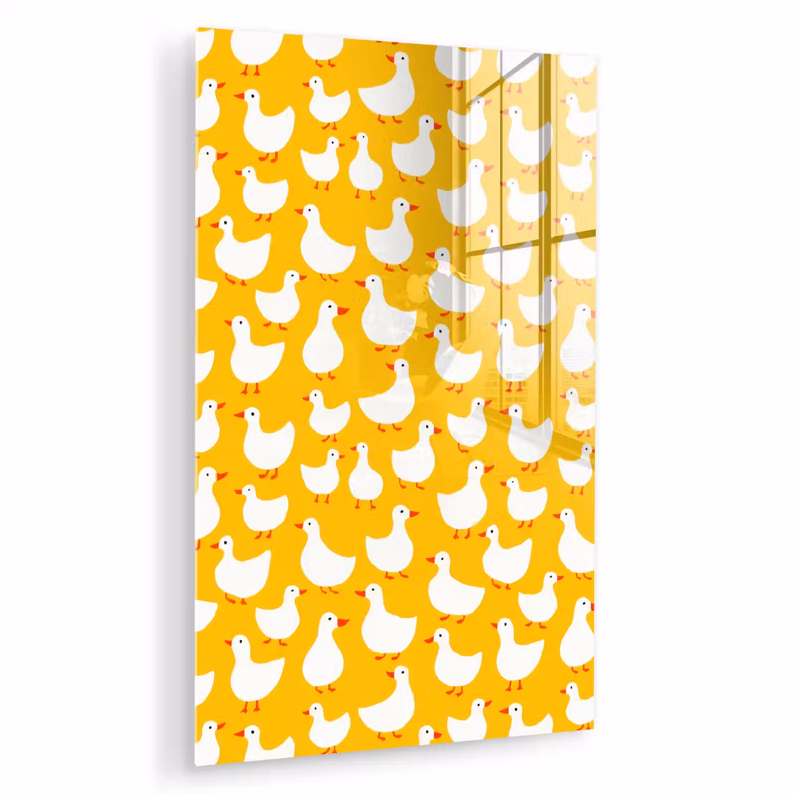 Glas schilderij - Eendjes - Patroon - Geel — 1