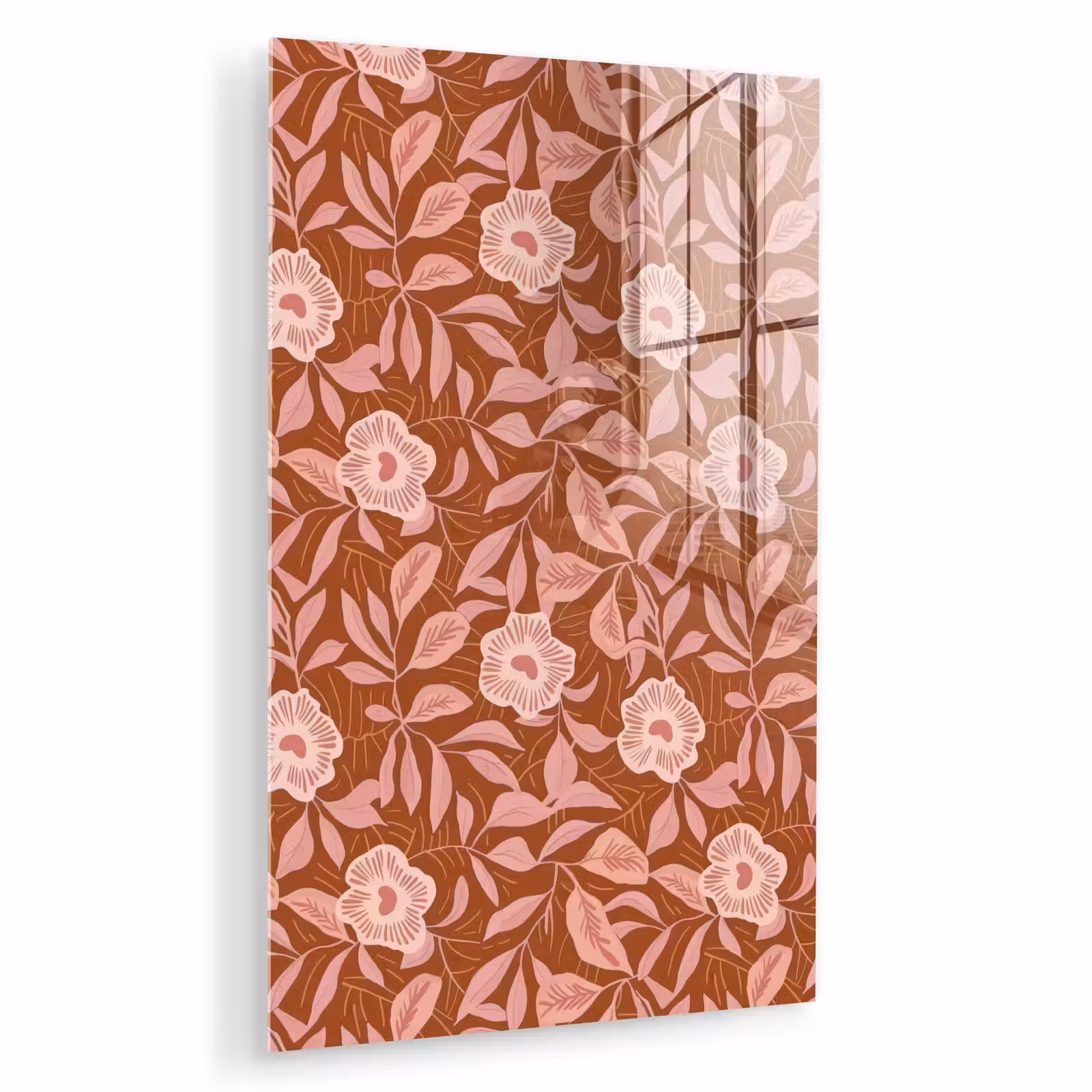 Glas schilderij - Patroon - Bladeren - Terracotta — 1